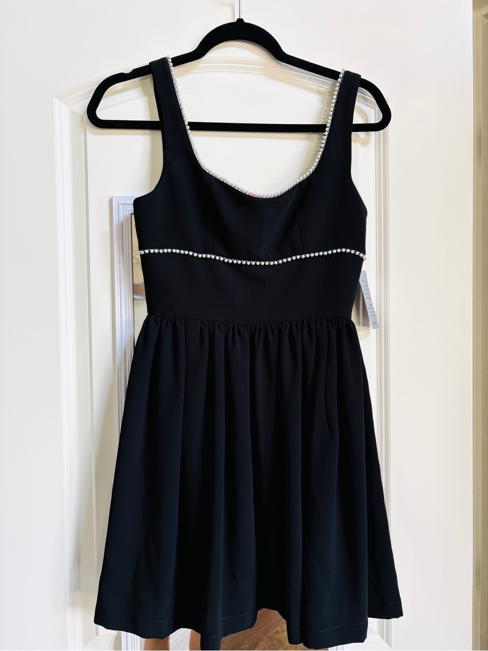 Amanda Uprichard Black Dress with Pearl Trim